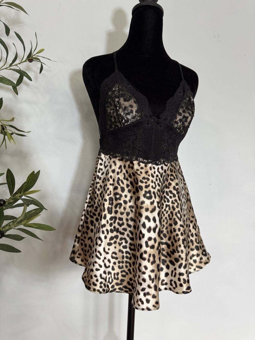 Victoria Secret Halter Slip Dress Animal Print Sz Sm Babydoll Forest Fairy